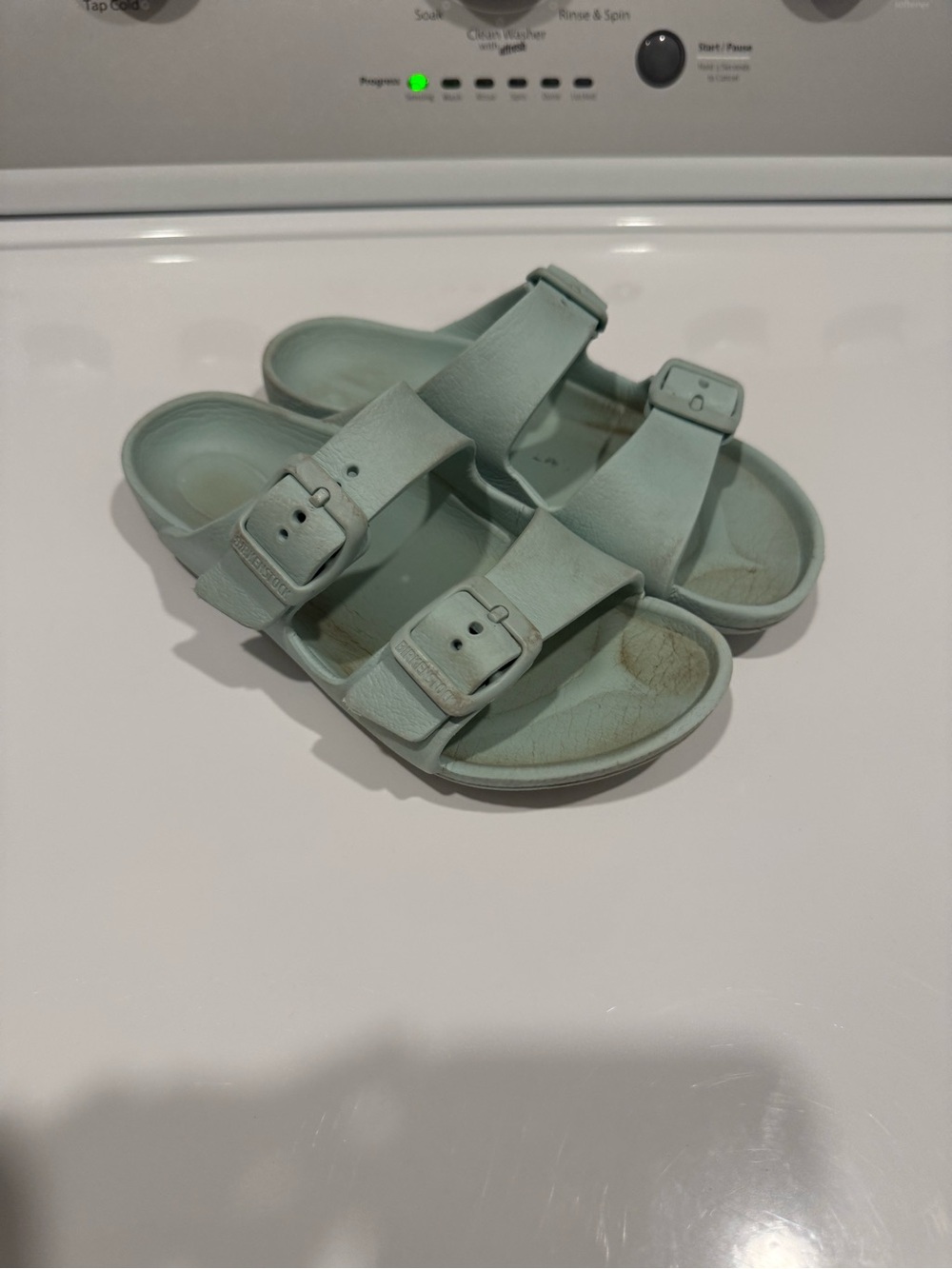 Birkenstock Kids Light Mint Double-Buckle Slide Sandals